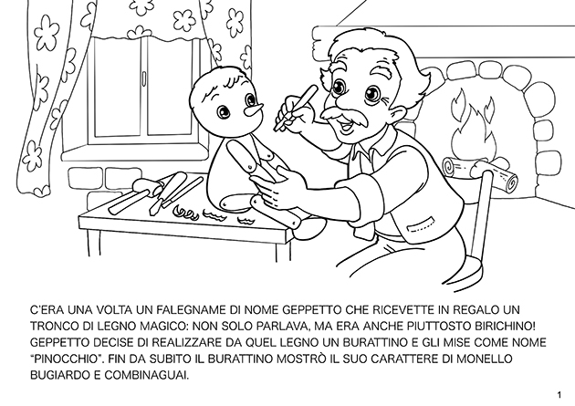storia di pinocchio in breve da colorare
