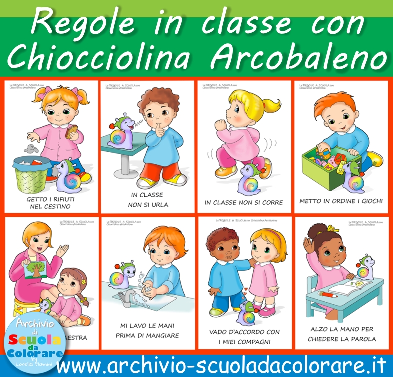 regole in classe con chiocciolina arcobaleno